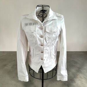 White House Black Market White Military Button Jacket Size 00- Embellished Trim